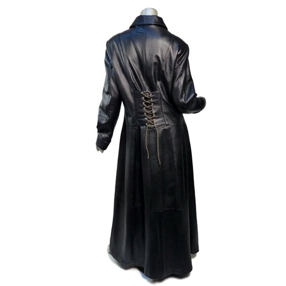 AQTH Leather Maxi Corset Coat L- XL (RUNS SMALL) Black Some Damage Please Read - Picture 2 of 12